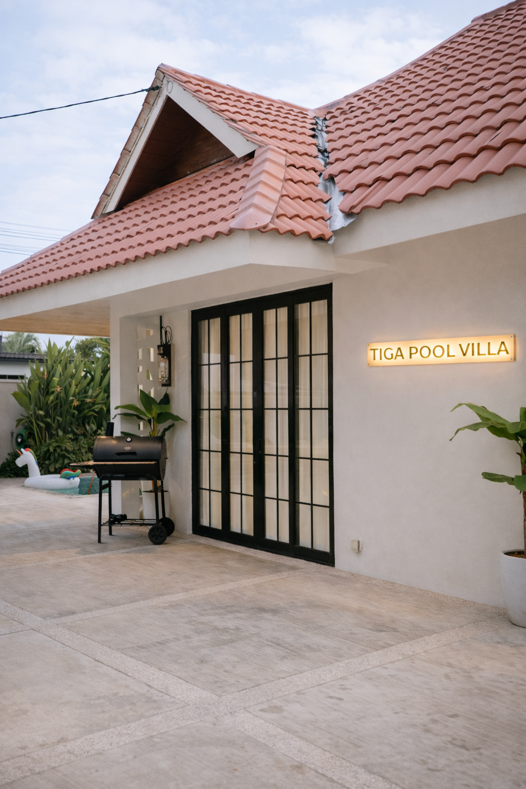 Outdoor with a barbeque grill.